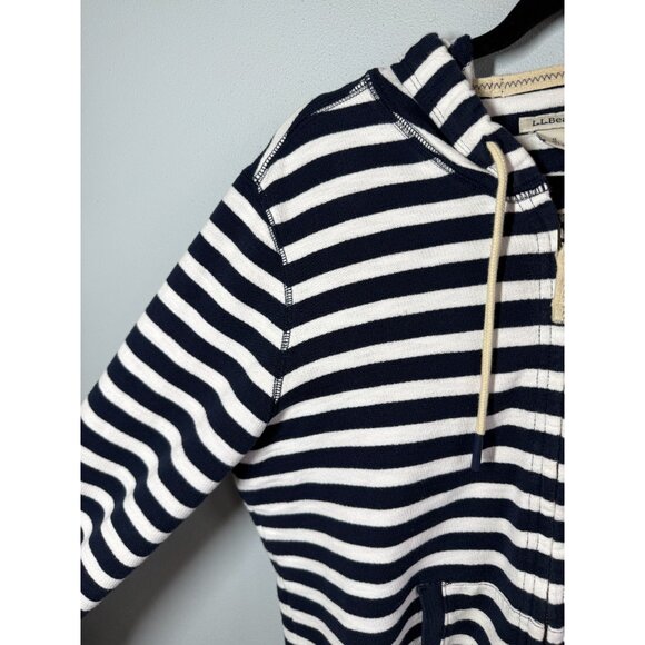 L.L.Bean Womens Full Zip Hooded Sweatshirt Small Petite Striped Nautical Coastal - Picture 8 of 12